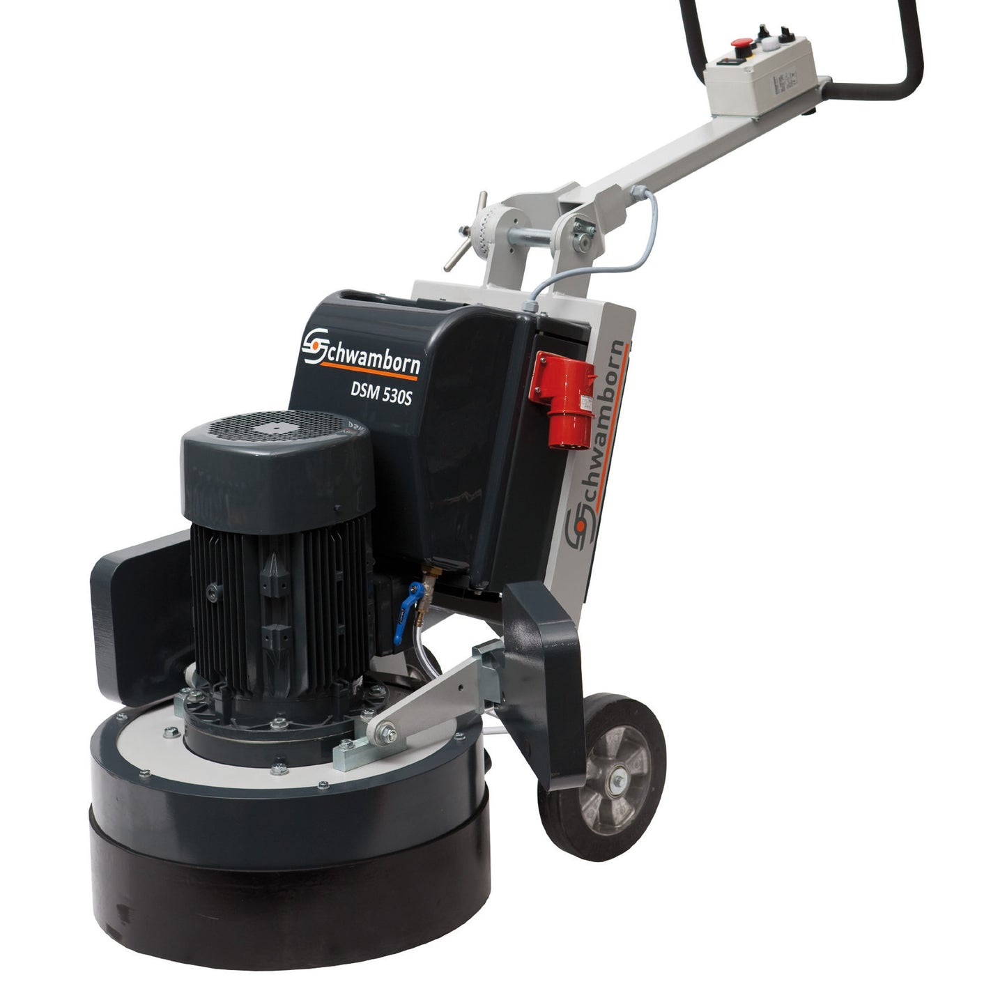 DSM530S Schwamborn Planetary Concrete Floor Grinder.
7.5KW motor, grind pressure 165Kg, 15L Water Tank, Diamond Floating Device, Speed 400-1200 RPM, Floating Dust Shroud, Multi position Handle