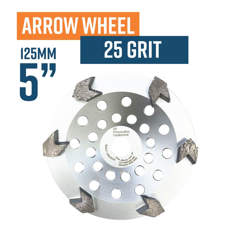 Arrow 125mm (5'') Diamond grinding wheel, Medium bond, 5 segment, 30 Grit, Silver