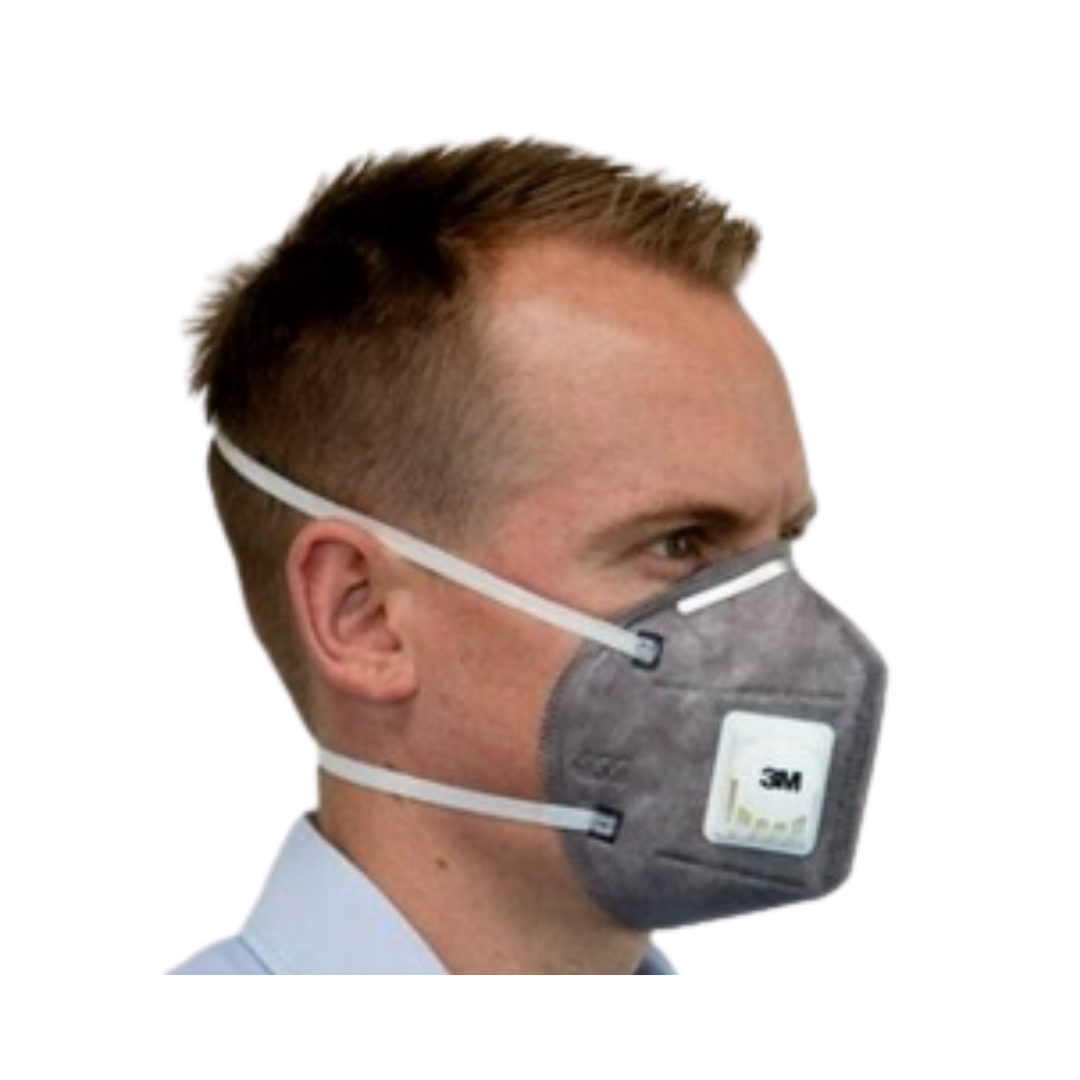 3M 9542V Flat Fold Particulate Respirator 9542V, P2, with Nuisance Level Organic Vapour Relief and Cool Flow Valve, Box of 20x