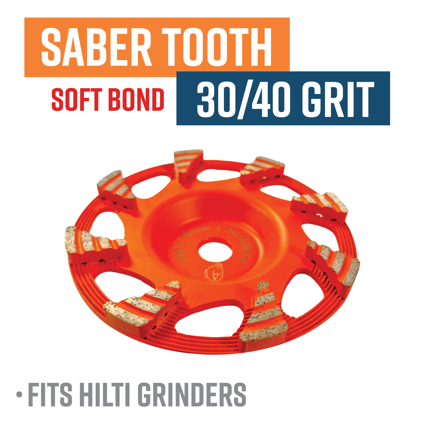 150mm (6") Hilti Style Sabre Tooth Diamond Grinding Wheel 8 Segment 30/40 Grit soft bond Diamond Wheel to suit 6" Hilti Grinder (For Hilti DG/DGH150)