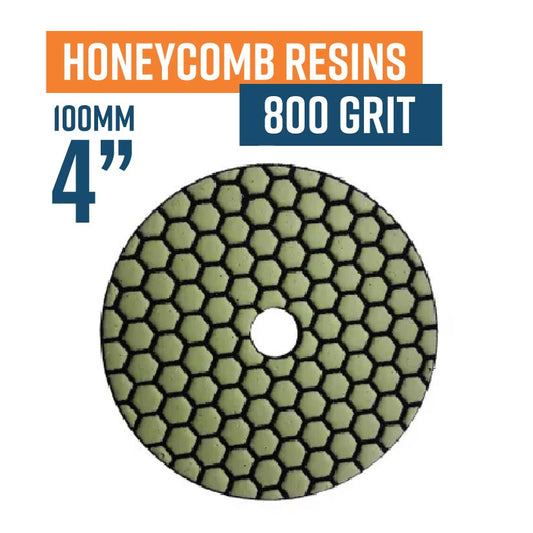 100mm (4") Honeycomb Dry Resin Bond Diamond Polishing Pad - 800 grit. Must be used on low speed(Discontinued item, available while stock lasts - no returns accepted)