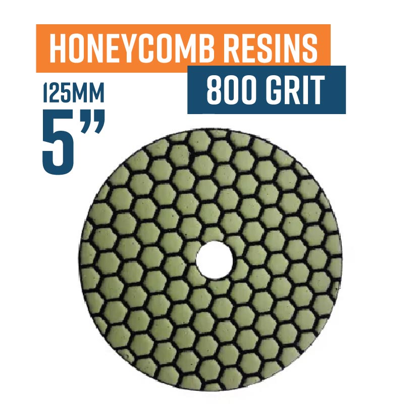 125mm (5") Honeycomb Dry Resin Bond Diamond Polishing Pad - 800 grit. Must be used on low speed.