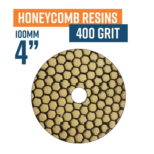 100mm (4") Honeycomb Dry Resin Bond Diamond Polishing Pad - 400 grit. Must be used on low speed(Discontinued item, available while stock lasts - no returns accepted)