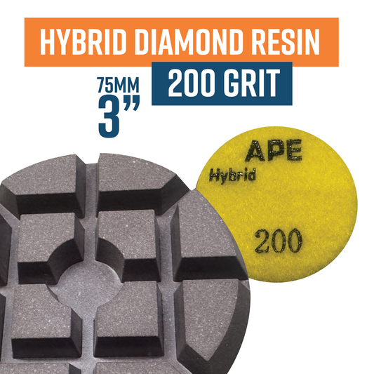 75mm HYBRID Resin Bond Polishing Pad 200 Grit
- incorporates resin, ceramic, copper all into one pad
- more aggressive than traditional resins and will remove scratches left by diamonds easier
- typically last 20% longer than standard resins.