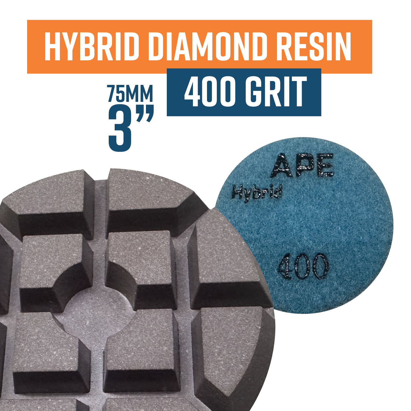 75mm HYBRID Resin Bond Polishing Pad 400 Grit
- incorporates resin, ceramic, copper all into one pad
- more aggressive than traditional resins and will remove scratches left by diamonds easier
- typically last 20% longer than standard resins.