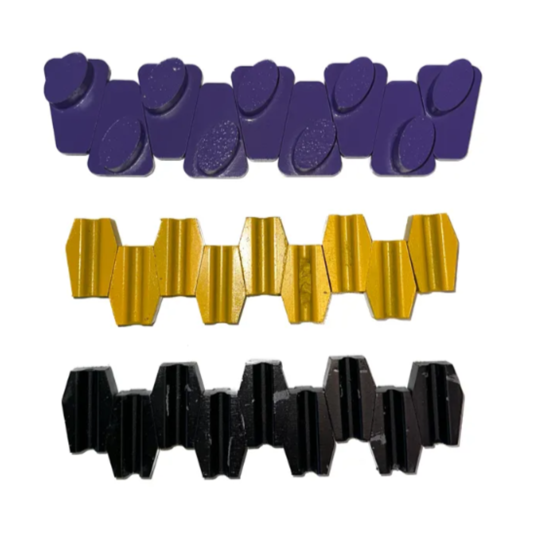 Knock On Diamond Shoe Starter Kit - Eco - Sets of 9x Purple Super Soft Bond, Yellow Medium Bond, and Black Hard Bond. All supplied in 20 Grit Economical range.