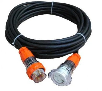 15m Three Phase Extension Lead Heavy Duty 6mm core with 32amp Weatherproof Plug and 4 pin Socket