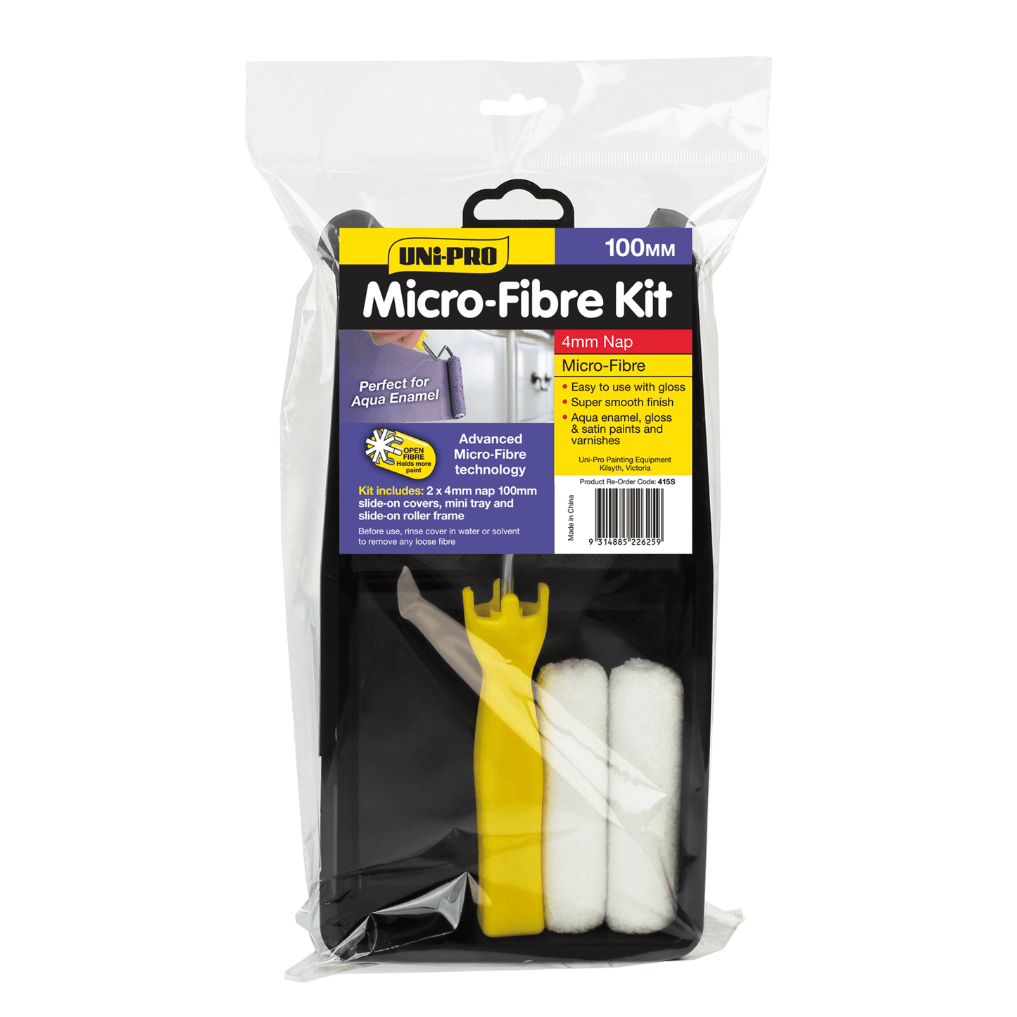 UNi-PRO 100mm Microfibre 4mm Nap Roller Kit with frame and tray