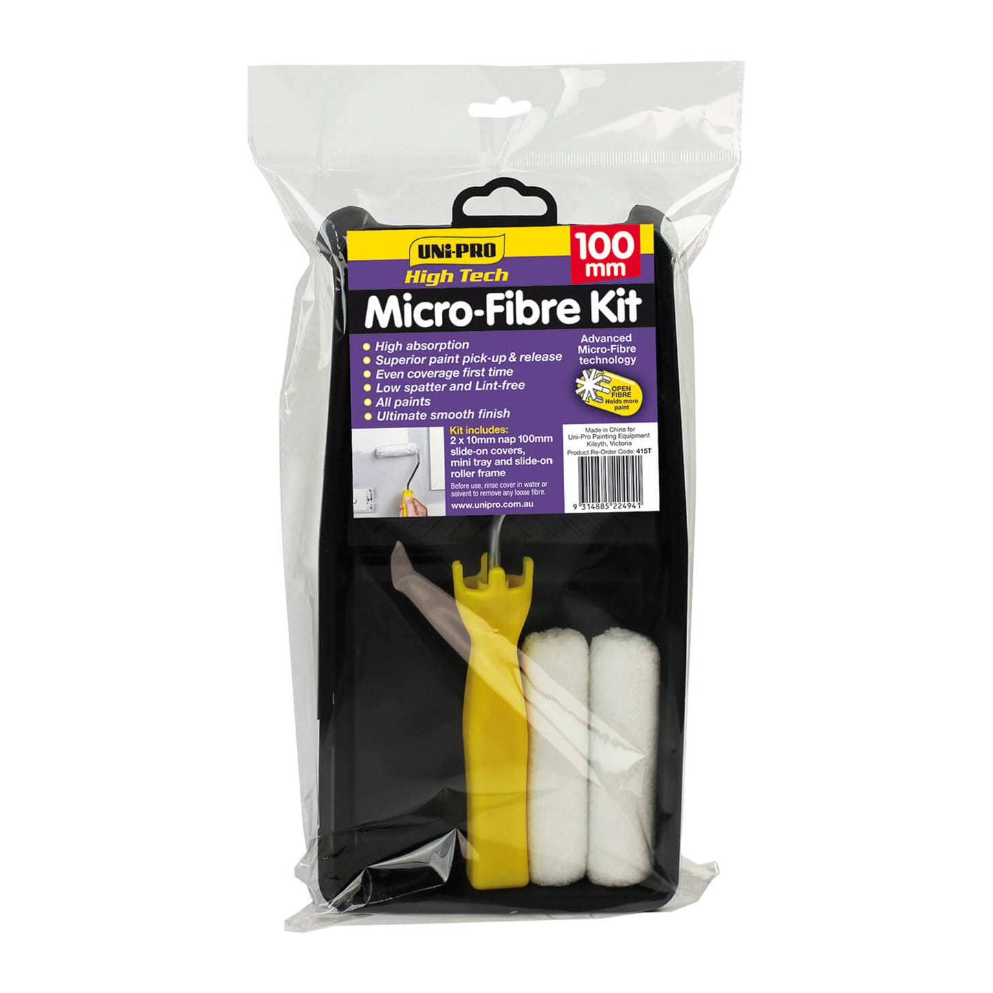 UNi-PRO 100mm Microfibre 10mm Nap Roller Kit with frame and tray