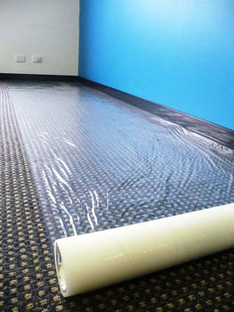 Carpet Film Self Adhesive Roll 1.0m x 100m, 100um Thickness. *** Important information & precautions sheet must be read before use ***