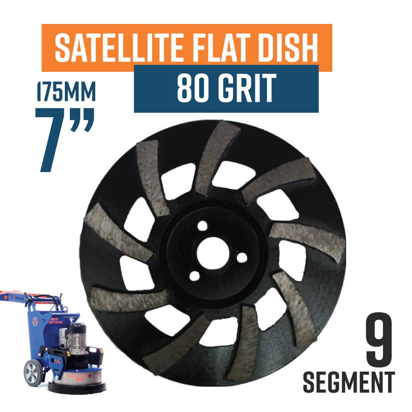 Satellite Flat Dish 175mm (7'') Diamond Grinding wheel, 80 Grit, Very Soft bond, 9 segment