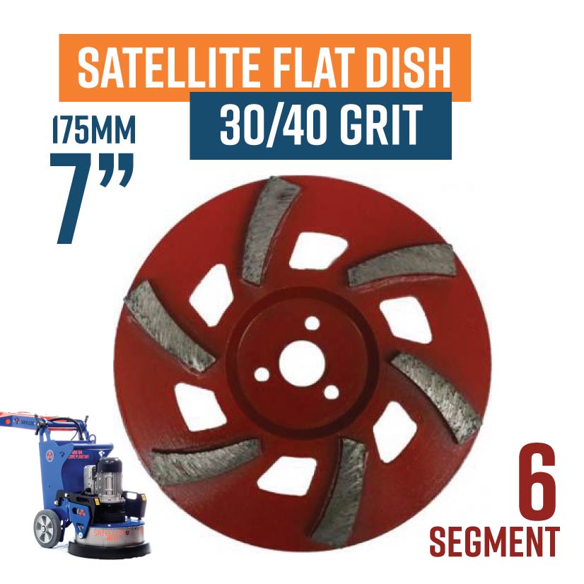 Satellite Flat Dish 175mm (7'') Diamond Grinding wheel, 30/40 Grit, Medium bond, 6 segment red