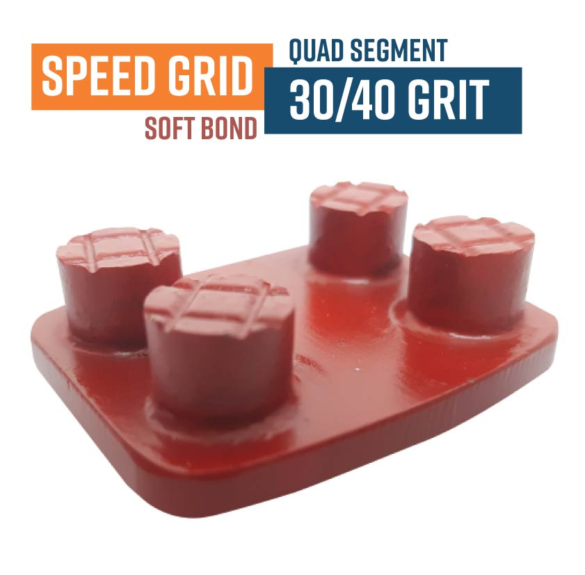 Speed Grid Red 30/40 Grit 4 Seg Knock On Diamond Grinding Shoe to suit Schwamborn