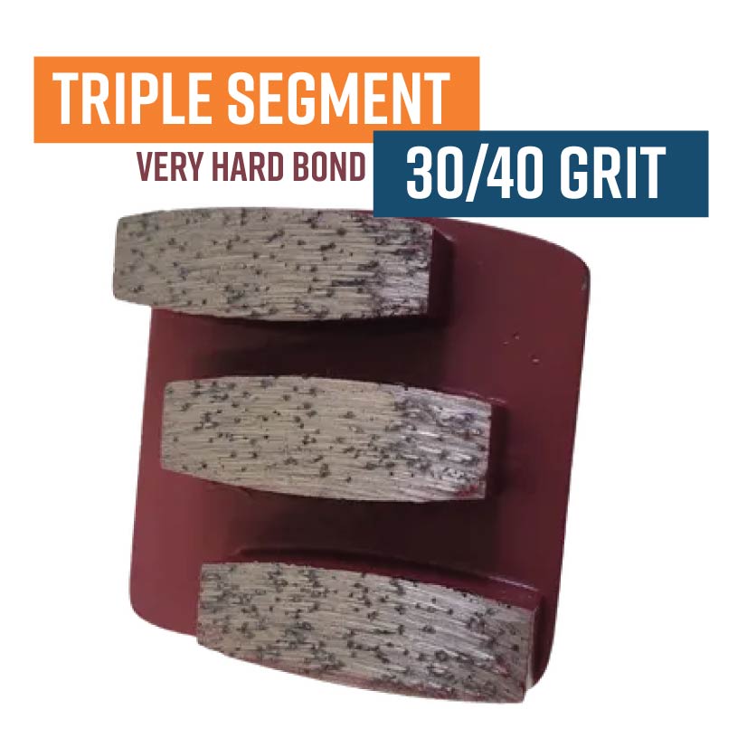 THREE (3) Seg Red 30/40 Grit Knock On Diamond Grinding Shoe to suit Schwamborn (Very Very Hard Bond) (for Super Soft/ Abrasive Concrete)