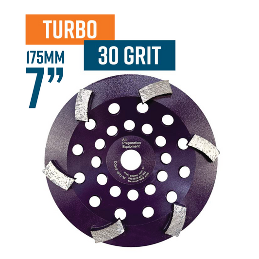 Turbo 175mm (7'') 30 Grit Medium-Hard Bond 6 Segment, Purple, Diamond Grinding Cup Wheel
