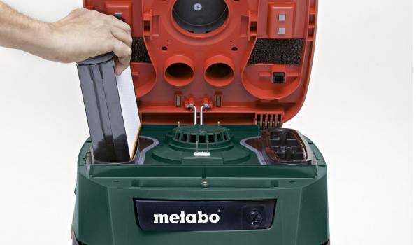 Metabo ASR 35L M Class Vacuum, 1400 W, Wet&Dry, AutoClean Plus, Auto-Start, Automatic Shut Down when liquids exceed max fill level, Includes 4 m x 35 mm Antistatic Hose, 248 hPa
