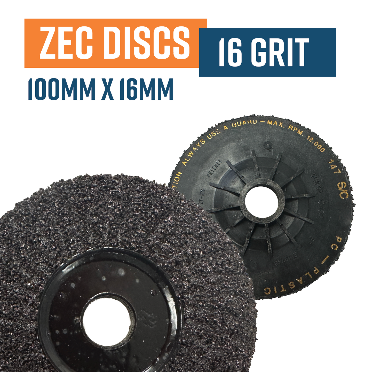 ZEC Disc Size 100 x 16mm centre - Grade PC16 (grit) Plastic backed Zec Discs. NOTE : these disc do not need a backing support - fast change and longer lasting.
Good for timber