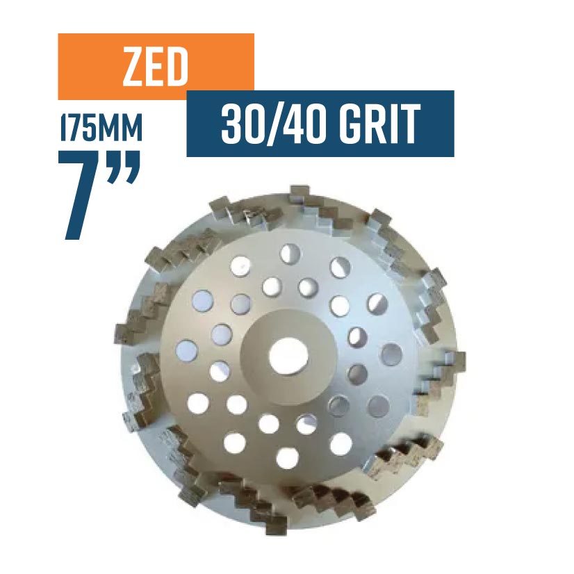 Zed Wheel 175mm (7'') Diamond grinding wheel, 30/40 Grit, Medium bond, 12 SEGMENT, Silver(Discontinued item, available while stock lasts - no returns accepted)