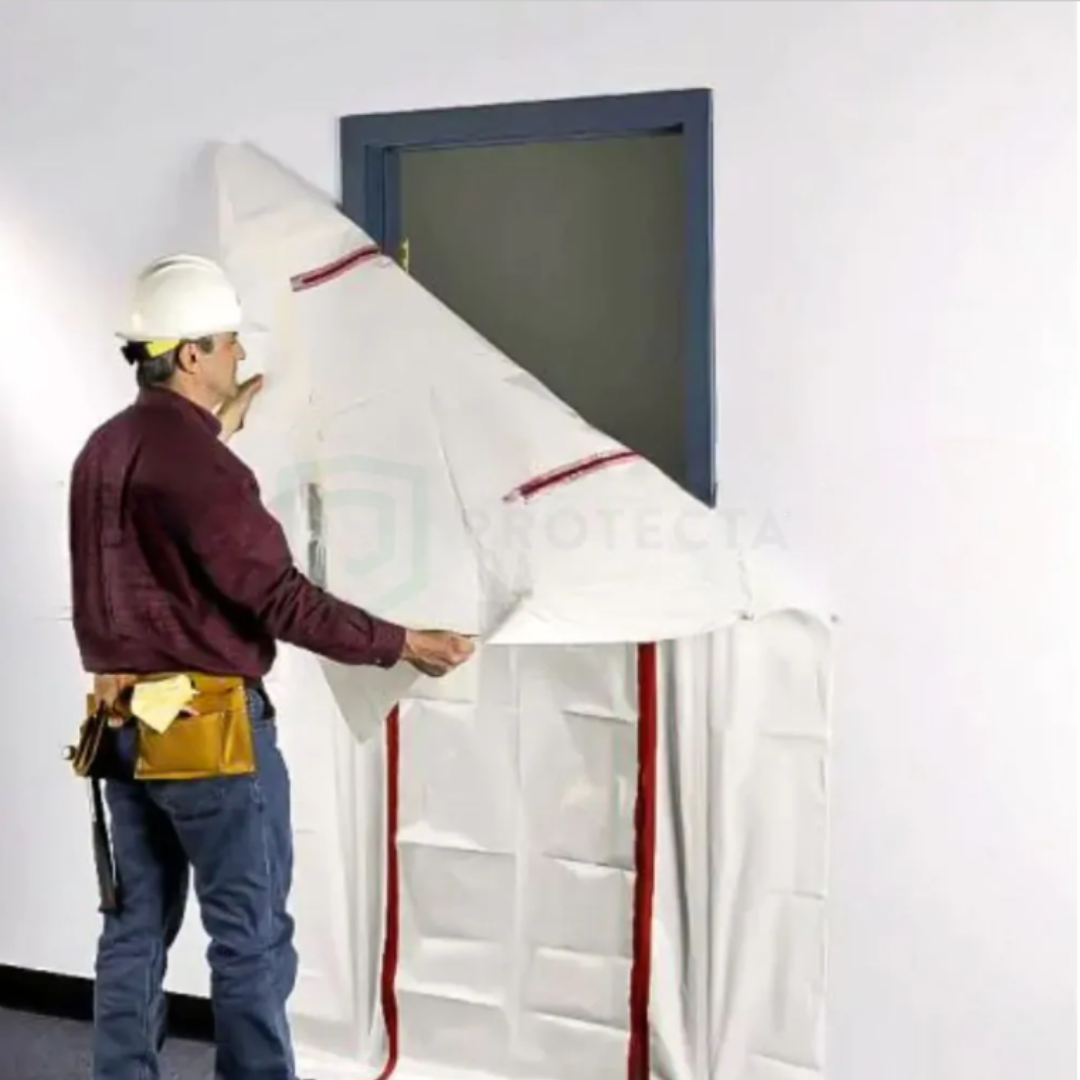 Zipwall ZipDoor STD to seal existing doorway openings up to 1150mm (W) x 2200mm (H). Includes: 1 x Heavy Duty ZipDoorTM sheet (1219 x 2286mm), 2 x Premium Zippers Pre-Installed and 1 x Roll of Special Lo-Hi Tack Double-sided Tape for Mounting (18M).