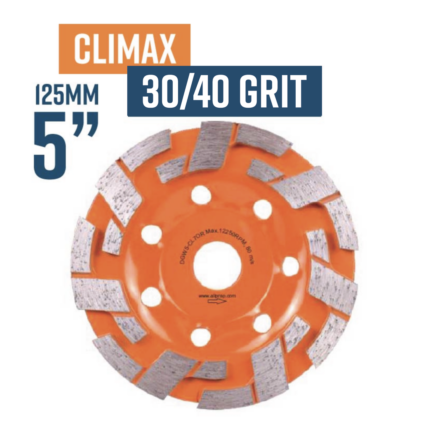 Climax 125mm (5") (30/40 Grit Medium Bond) Diamond Grinding Cup Wheel