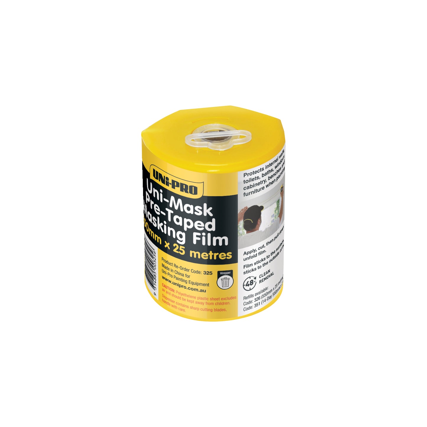 Uni-Pro 550mm x 25m Uni-Mask Masking Tape & Pull-Down Plastic Drop Sheet Refill(Discontinued item, available while stock lasts - no returns accepted)