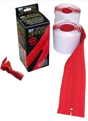 Zipwall Pack of 2x Heavy Duty Adhesive Zips, includes 2 x Flap hooks and Zipper Knife sheeting cutter.