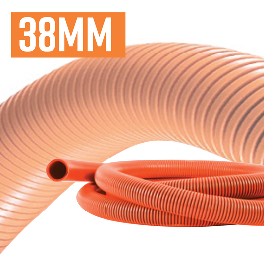 38mm Industrial Vacuum Hose - Orange Flexible Ribbed ($ per metre) (min order qty 5m)