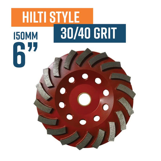 150mm (6") Hilti Style Diamond Grinding Wheel 8 Segment 30/40 Grit soft bond Diamond Wheel to suit 6" Hilti Grinder