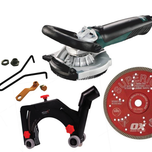 5" Dustless Concrete Cutting and Repair Package including Metabo Handheld Angle grinder,  AirChaser Dust shroud and Premium Diamond Concrete Cutting blade.