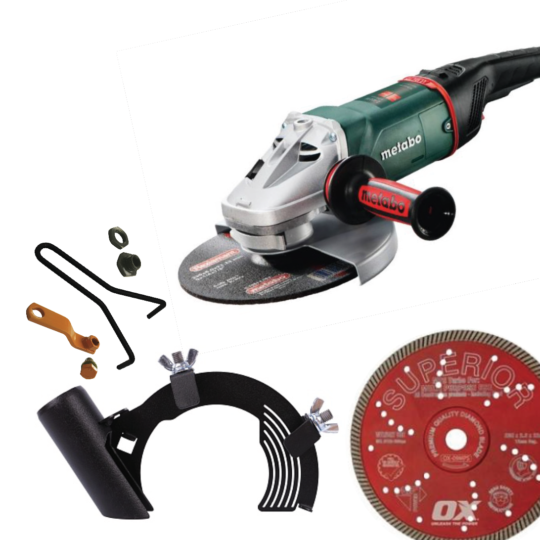 175mm (7") Angle Grinder Cutting & Chasing Package. Supplied complete including 7'' Angle Grinder 2400w, AirDuster Cutting Shroud, Ox Superior Turbo Cutting Blade, and Blade Spacer Lock Nut.