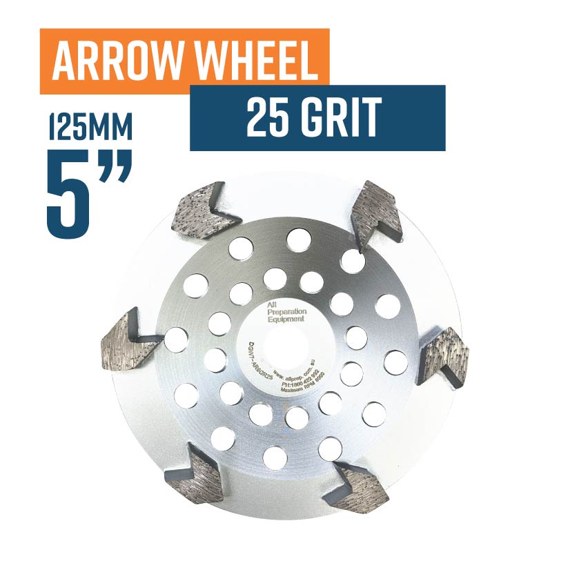 Arrow 125mm (5'') Diamond grinding wheel, Medium bond, 5 segment, 25 Grit, Silver