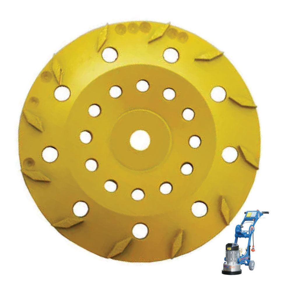 Rhomboid 250mm (10'') Diamond grinding wheel, 30/40 Grit, Medium bond, 12 segment, Yellow (Suits PS Glues)