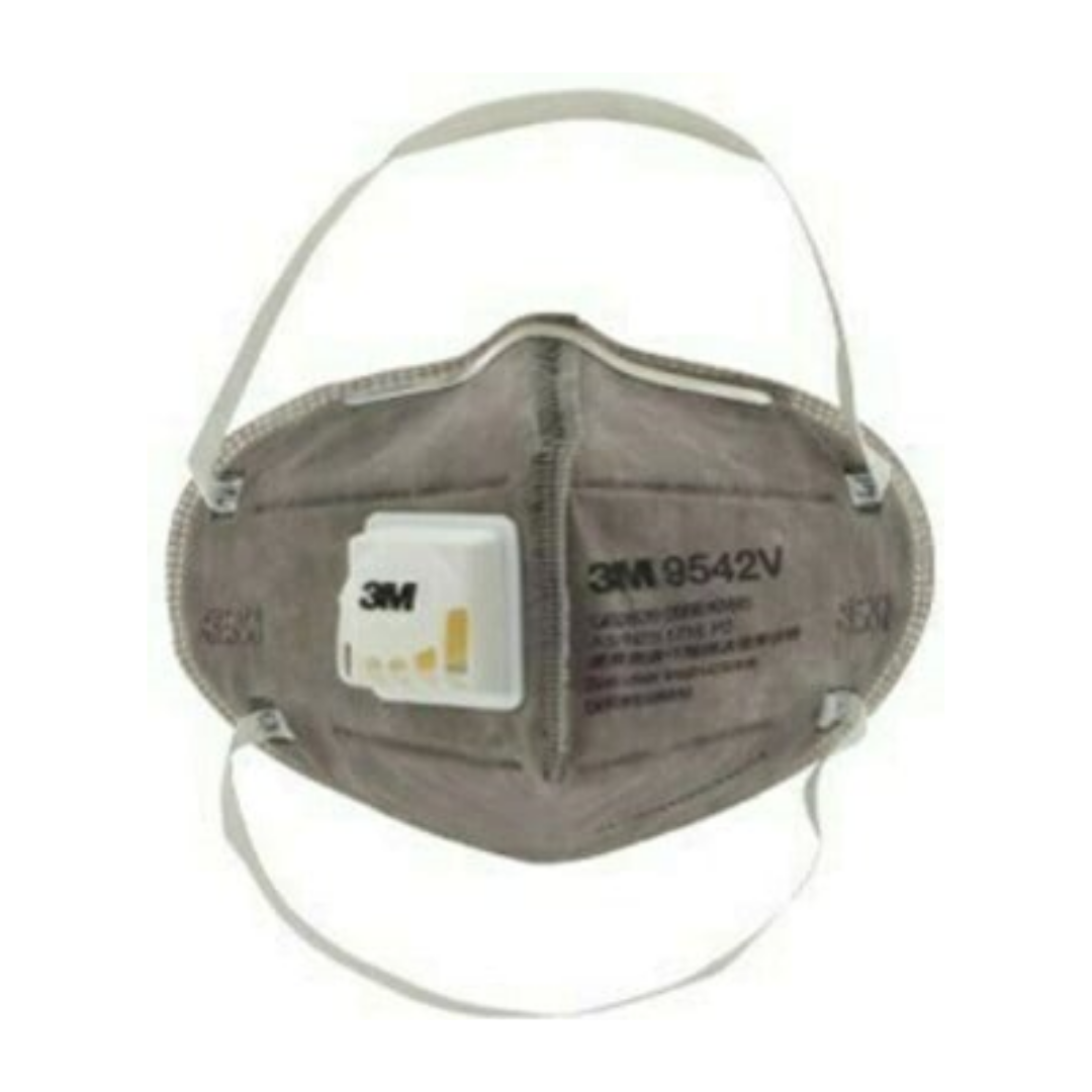 3M 9542V Flat Fold Particulate Respirator 9542V, P2, with Nuisance Level Organic Vapour Relief and Cool Flow Valve, Box of 20x