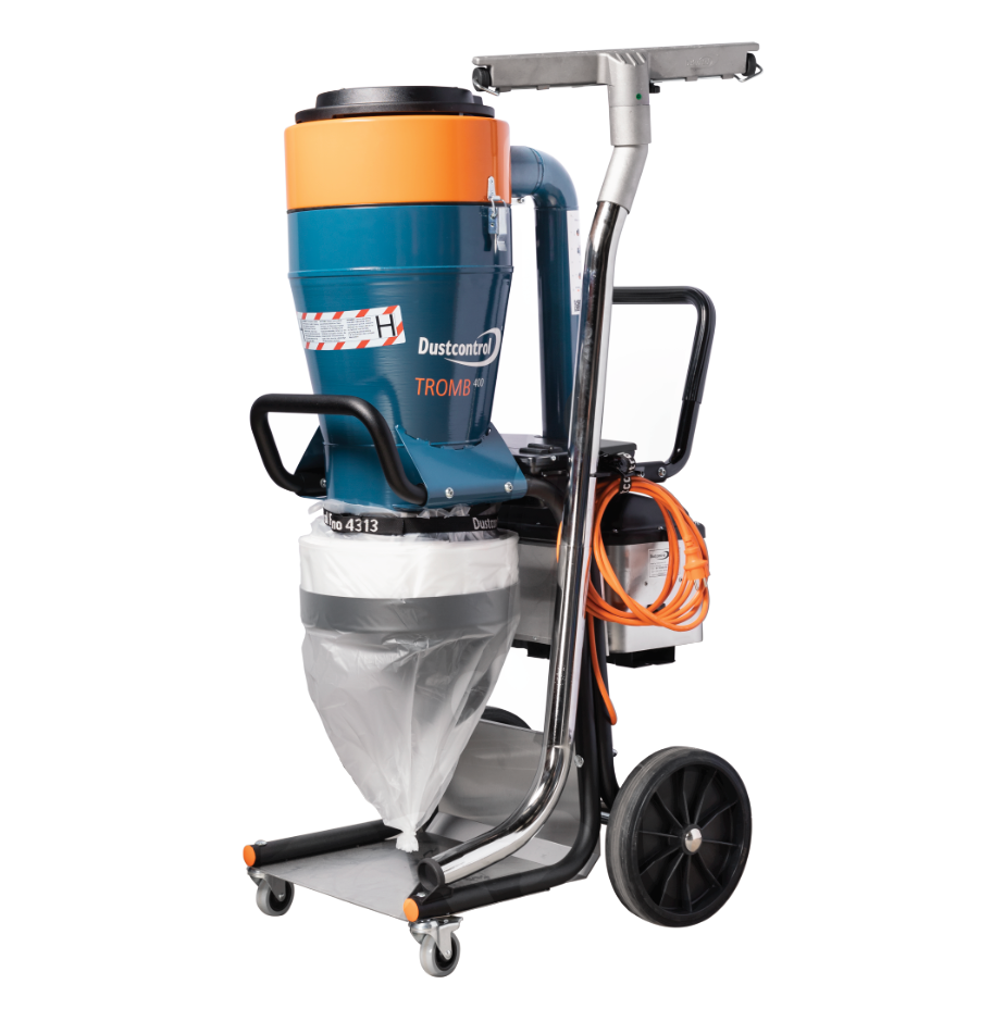 Dustcontrol Tromb 400L Vacuum, Single Phase, Twin Motor, 2600watt, 48kg, Includes Longopac 20m Continuous Bag (432177), 5m Antistatic Suction Hose 50mm, Floor Nozzle (7238), Suction Pipe (7265), Polyester Fine Filter (44017) and HEPA H13 Filter (44016)