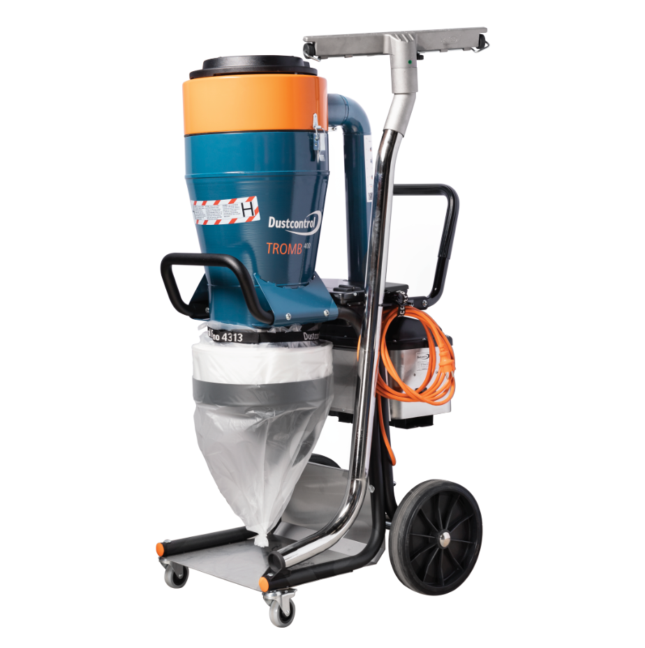 Dustcontrol Tromb 400L Vacuum, Single Phase, Twin Motor, 2000watt, 48kg, Includes Longopac 20m Continuous Bag (432177), 5m Antistatic Suction Hose 50mm, Floor Nozzle (7238), Suction Pipe (7265), Polyester Fine Filter (44017) and HEPA H13 Filter (44016)