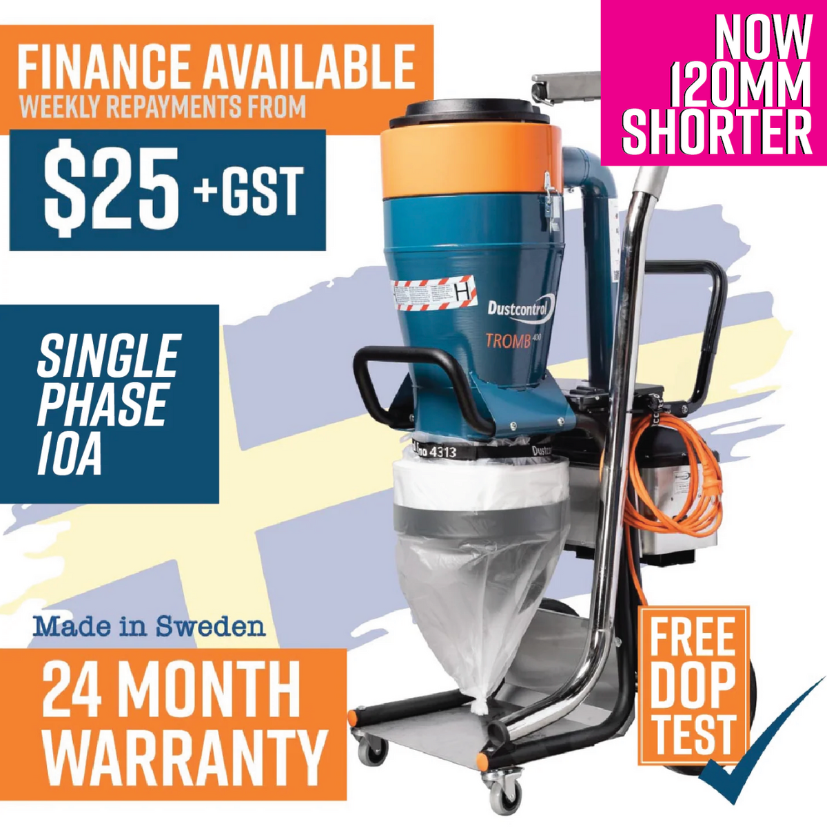 Dustcontrol Tromb 400L -Shortened version H Class Vacuum, Single Phase, Twin Motor, 2000watt