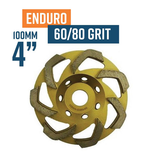 Enduro 100mm (4'') 60/80 Grit Soft Bond Diamond Cup Wheel