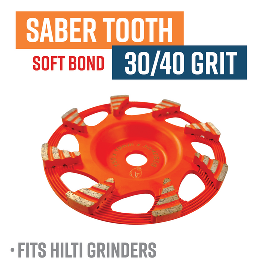 150mm (6") Hilti Style Sabre Tooth Diamond Grinding Wheel 8 Segment 30/40 Grit soft bond Diamond Wheel to suit 6" Hilti Grinder