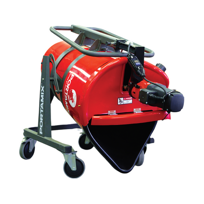 PORTAMIX Mega Hippo Mixer 80L with 1800w High Powered Motor, 2 speed, 6 bag capacity. Includes flexible drum liner, 4x lockable castors, 1x full height paddle, 1x 1/2 height paddle, and BONUS Dust Cover Lid.