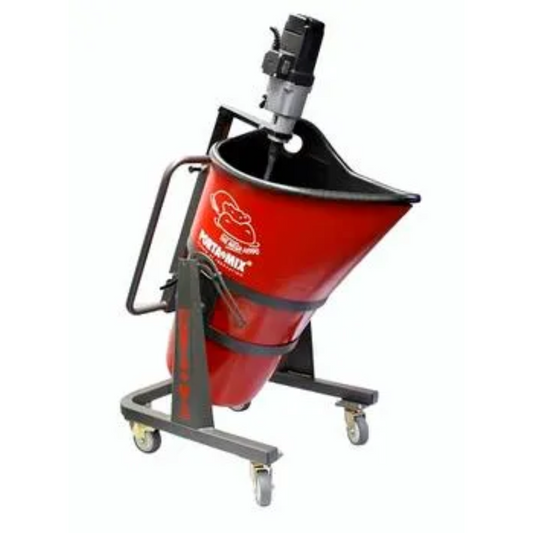 Portamix Mega Hippo Mixer 80L with 1800w High Powered Motor, 2 speed, 6 bag capacity. Includes flexible drum liner, 4x lockable castors, 1x full height paddle, 1x 1/2 height paddle, and BONUS Dust Cover Lid.
