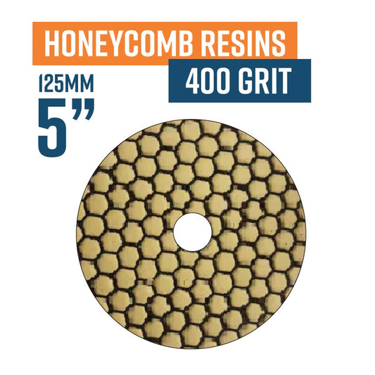 125mm (5") Honeycomb Dry Resin Bond Diamond Polishing Pad - 400 grit. Must be used on low speed.