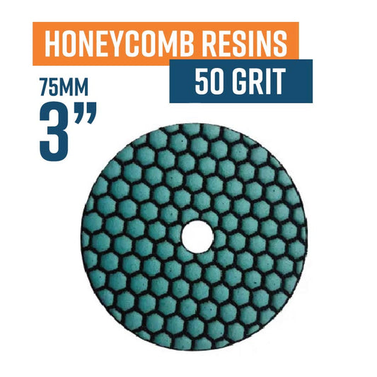 75mm 50 grit Honeycomb Dry Diamond Polishing Pad. Must be used on low speed.