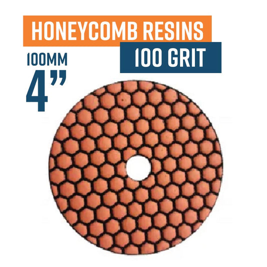 100mm (4") Honeycomb Dry Resin Bond Diamond Polishing Pad - 100 grit. Must be used on low speed.