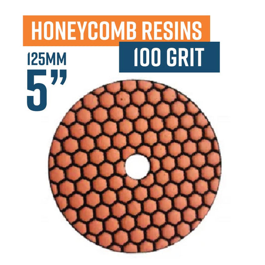125mm (5") Honeycomb Dry Resin Bond Diamond Polishing Pad - 100 grit. Must be used on low speed.