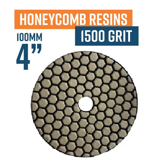 100mm (4") Honeycomb Dry Resin Bond Diamond Polishing Pad - 1500 grit. Must be used on low speed.