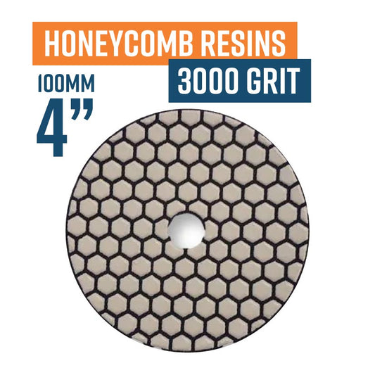100mm (4") Honeycomb Dry Resin Bond Diamond Polishing Pad - 3000 grit. Must be used on low speed.
