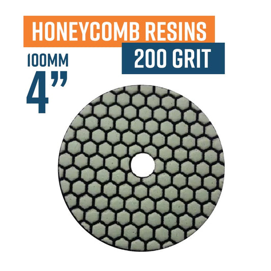 100mm (4") Honeycomb Dry Resin Bond Diamond Polishing Pad - 200 grit. Must be used on low speed.