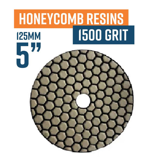 125mm (5") Honeycomb Dry Resin Bond Diamond Polishing Pad - 1500 grit. Must be used on low speed.