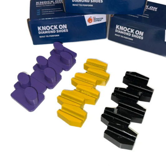 Knock On Diamond Shoe Starter Kit Sets of 6x Purple Super Soft Bond, Yellow Medium Bond, and Black Hard Bond.  Supplied in 20 Grit.