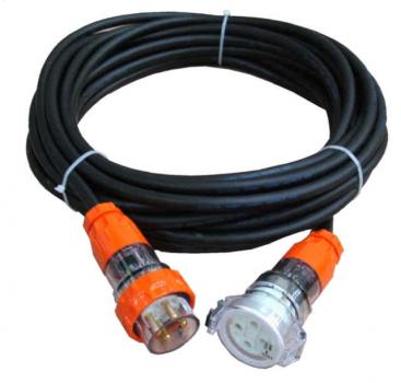 15m Three Phase Extension Lead Heavy Duty 6mm core with 32amp Weatherproof Plug and 5 pin Socket